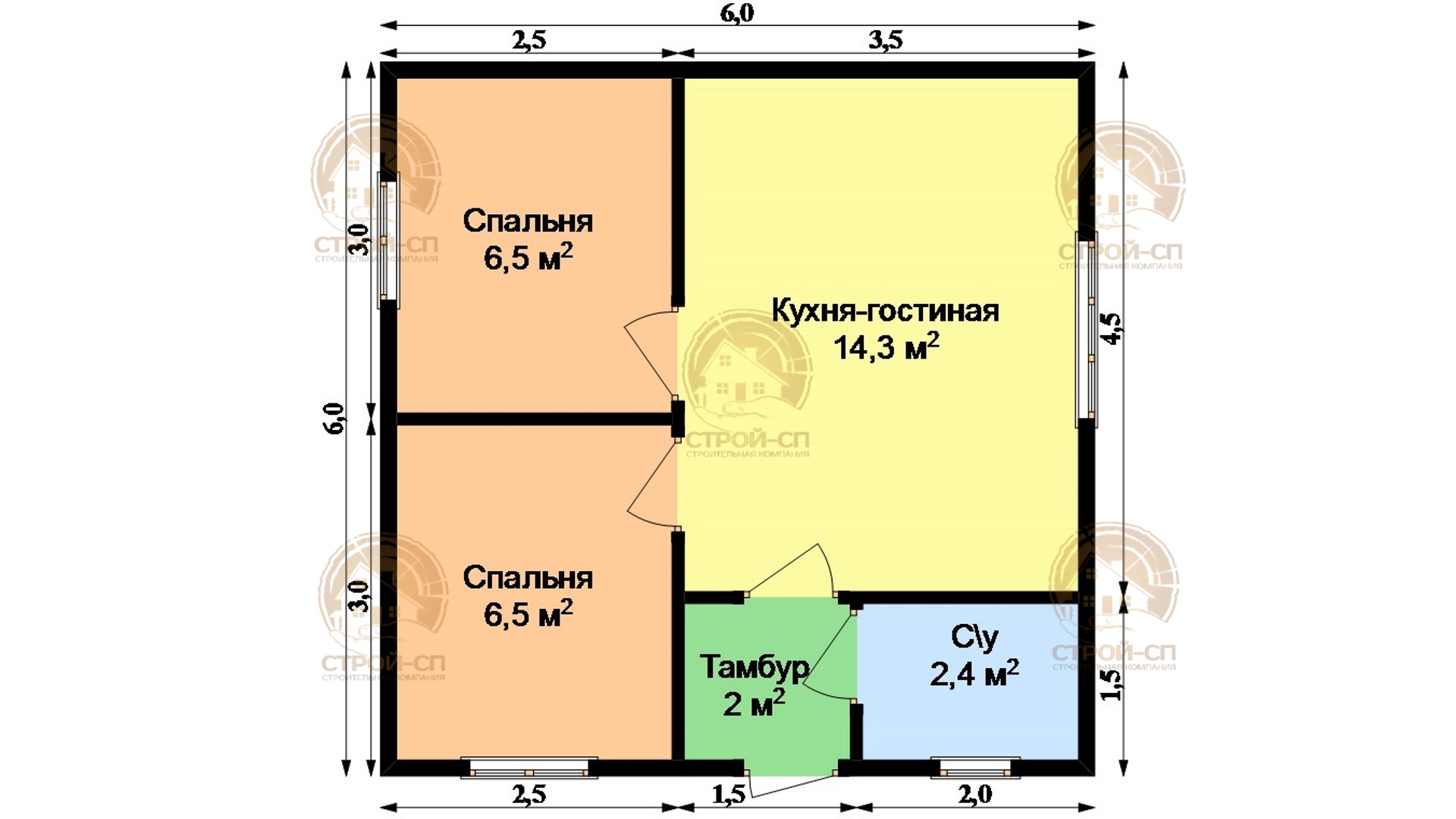 ⛪️ Проект одноэтажного дома из бруса 6х6 ОД03 цена под ключ в Воронеже